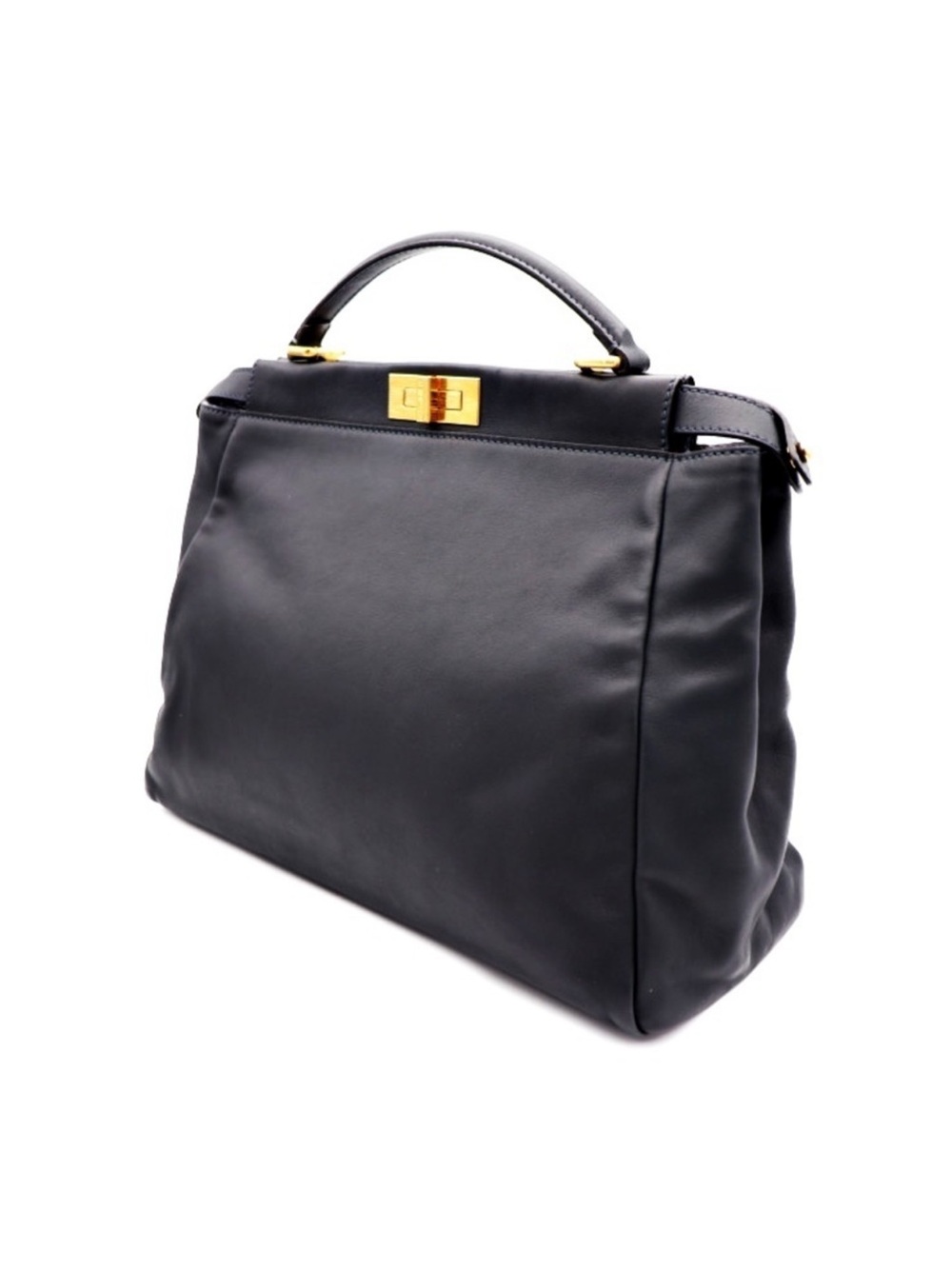Fendi Peekaboo- large Black Leather Top-Handle Satchel with Gold Hardware. - Picture 4 of 6